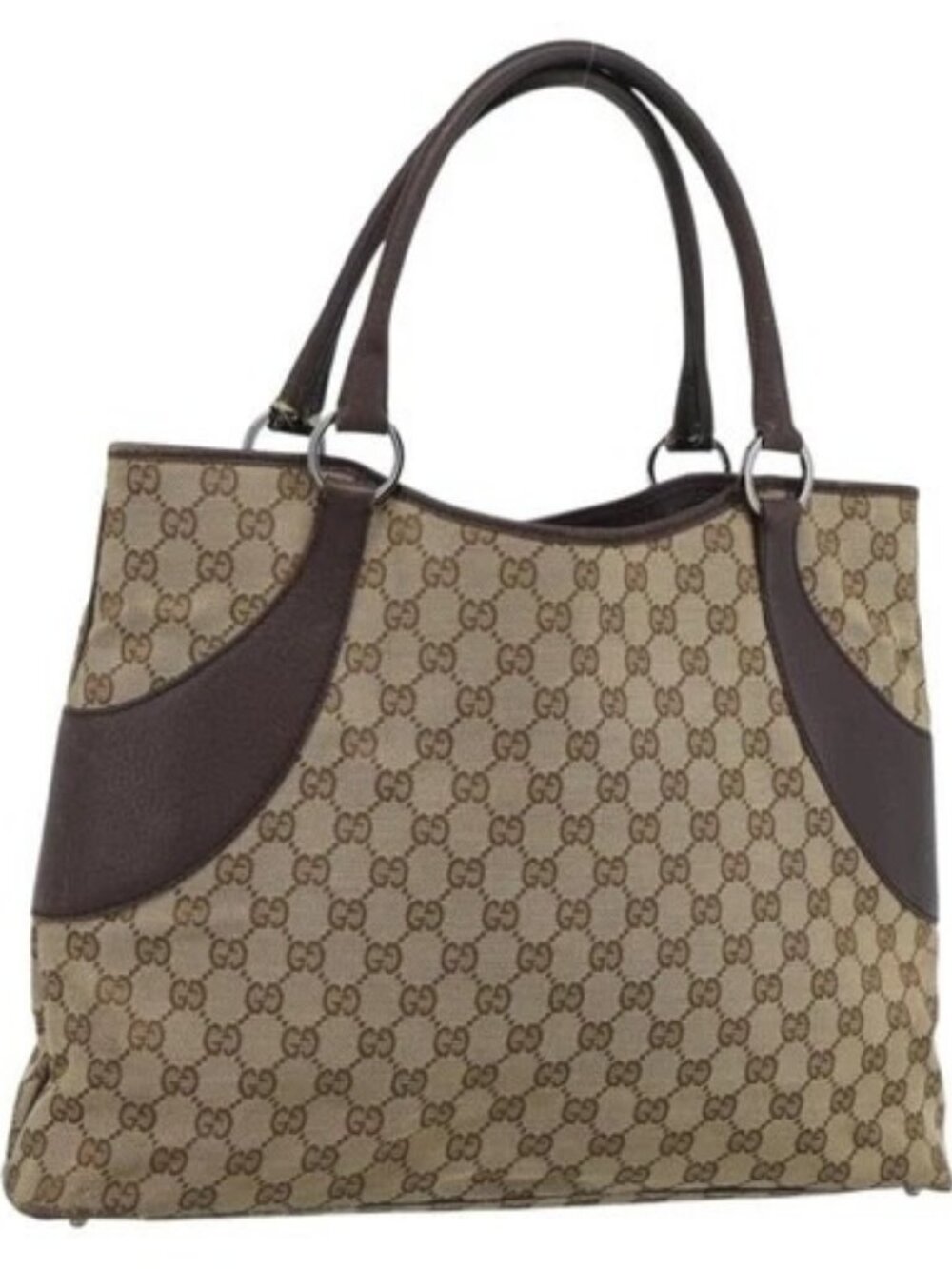 GUCCI GG Canvas Tote Bag Beige Silver Auth BA13511